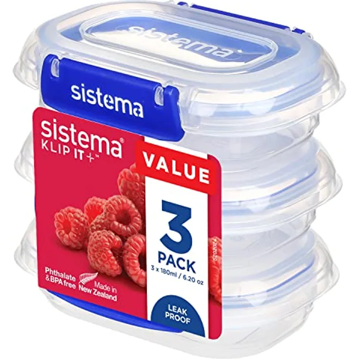 Sistema KLIP IT PLUS Frischhaltedosen Set – 180 ml – auslaufsichere, stapelbare und luftdichte Vorratsdosen mit Deckel – geeignet für Kühl-/Gefrierschrank – BPA-freier Kunststoff – 3 Stück
