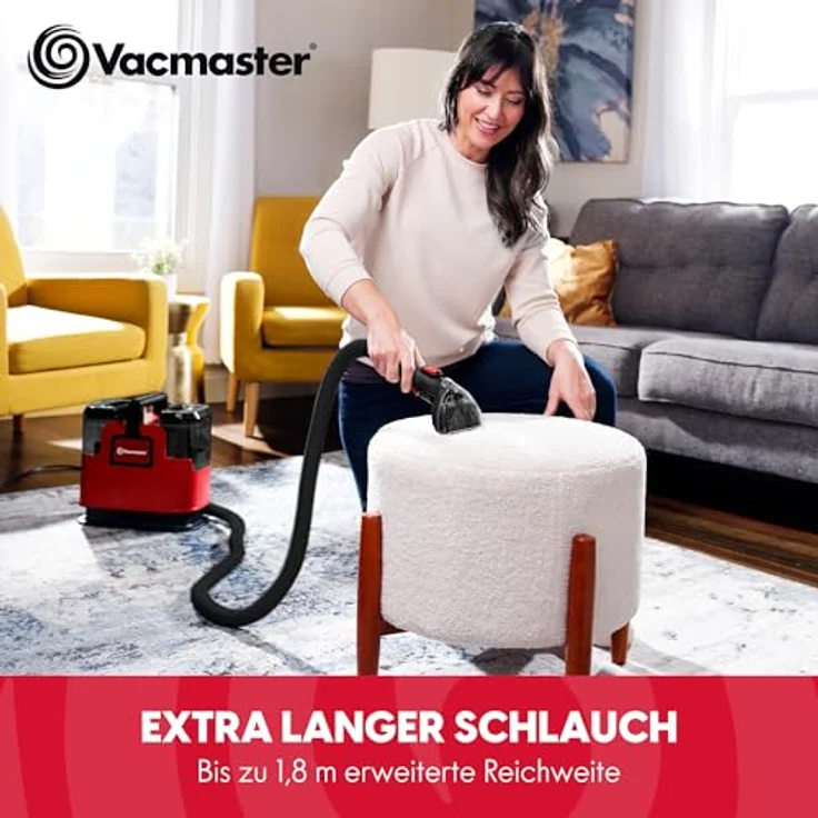 Vacmaster STMEUB01 Polsterreiniger 600 W, Waschsauger mit 15 KPA Saugkraft, rot für Teppich, Sofa und Autos – Bild 2