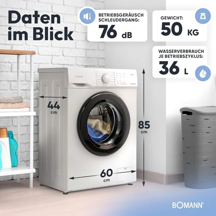 Bomann® Waschmaschine WA 7161, 6kg Fassungsvermögen, 1000 U/Min., 16 Waschprogramme, Edelstahl-Trommel, Energieeffizienzklasse A – Bild 8