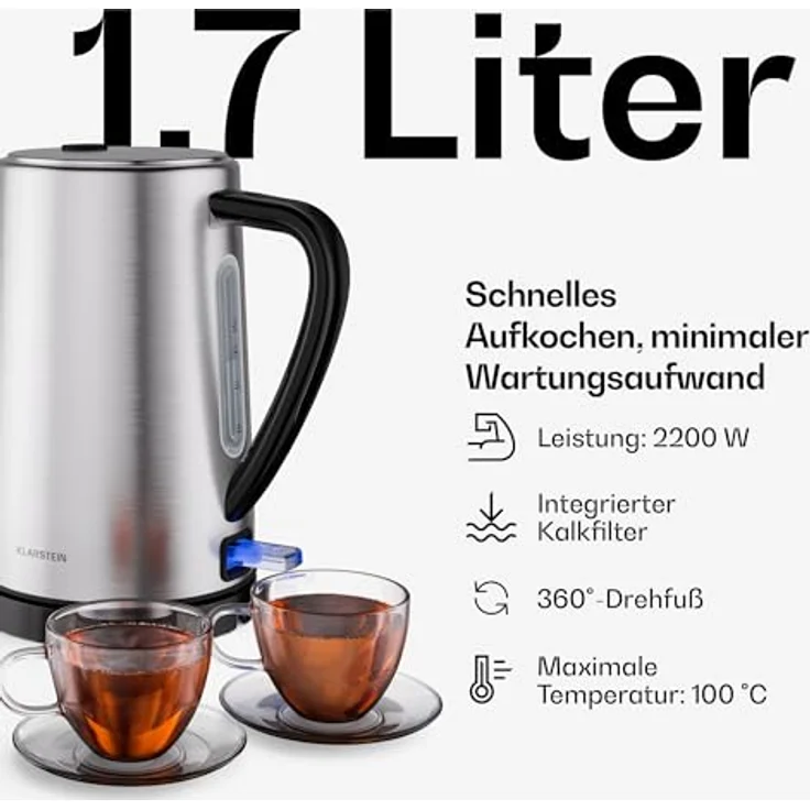 Klarstein Verosteel Toaster Wasserkocher Set, Edelstahl, 2-Scheiben Toaster mit 7 Bräunungsstufen & Brötchenaufsatz, 1,7L Wasserkocher mit Kalkfilter – Bild 5