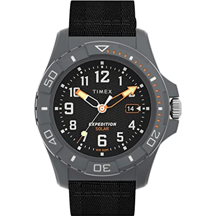 Timex Watch TW2V40500, Sportliche und klassische Uhr mit Kalenderfunktion, Schwarz Textil Band, Grau