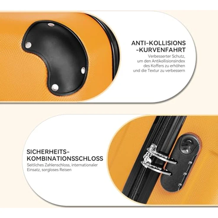 BEIBYE 2045 Zwillingsrollen Reisekoffer Kofferset, 3-teilig, Hartschale, ergonomischer Teleskopgriff, sicheres Zahlenschloss, 4 Zwillingsrollen, leichtes ABS-Material, orange – Bild 3