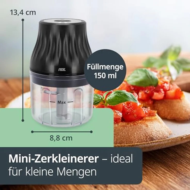 ADE Zwiebel Zerkleinerer elektrisch mit Akku, 150 ml Mini Mixer für Pesto, Kräuter, Soßen, Dips, inkl. USB-C Kabel, BPA-frei, Edelstahlklingen – Bild 3