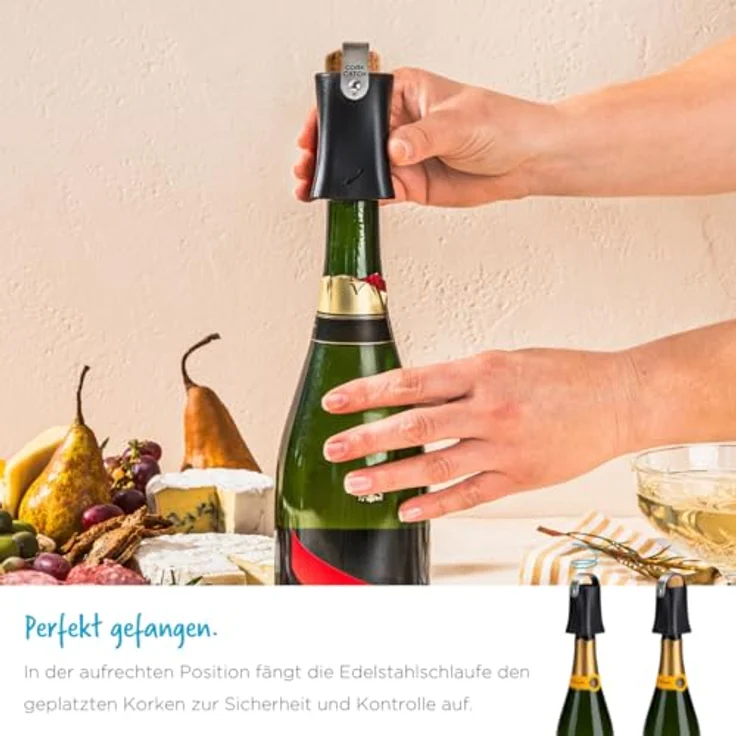 Dreamfarm Champop Champagnerflaschenöffner mit Korkverschluss und Auffangbehälter, Schwarz - sicherer Korkenauswurf, Edelstahlschlaufe zur Kontrolle, ideal für Innen- und Außenveranstaltungen – Bild 5