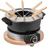 KLAMER Elektro-Fondue Set für bis zu 8 Personen, 1300W, Holzdesign, 1,5L Aluguss-Topf