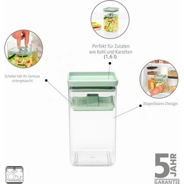 Brabantia 145483, Vorratsdose für Gemüse, 1,6 l, Kunststoff, Grün/Transparent, 110 mm x 110 mm – Bild 2