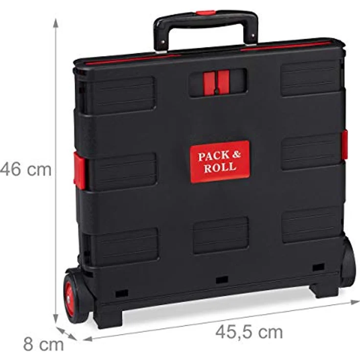 Relaxdays Einkaufstrolley klappbar, Teleskop-Griff, 2 Gummi Rollen, bis 35 kg, Shopping Trolley, Aluminium, ABS, rot Einkaufstrolleys 98 x 45,5 x 37 cm Rot – Bild 5