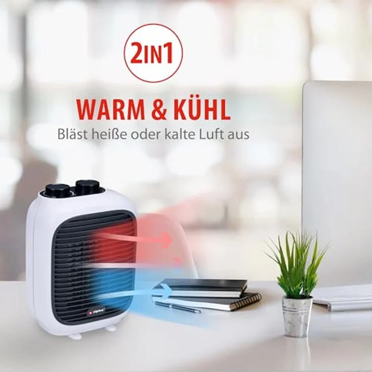 alpina Elektrischer Mini Heizlüfter PTC1601, 1500W für Räume von 10-15 m², inklusive Griff, Überhitzungsschutz, Weiß – Bild 8