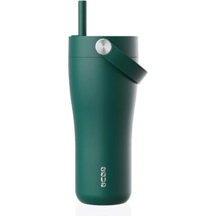 EQUA Carry Cup, Edelstahl Isolierte Trinkflasche mit klappbarem Strohhalm, 600ml, 15 Stunden kalt oder 8 Stunden heiß, 100% auslaufsicher, Forest Green – Bild 1
