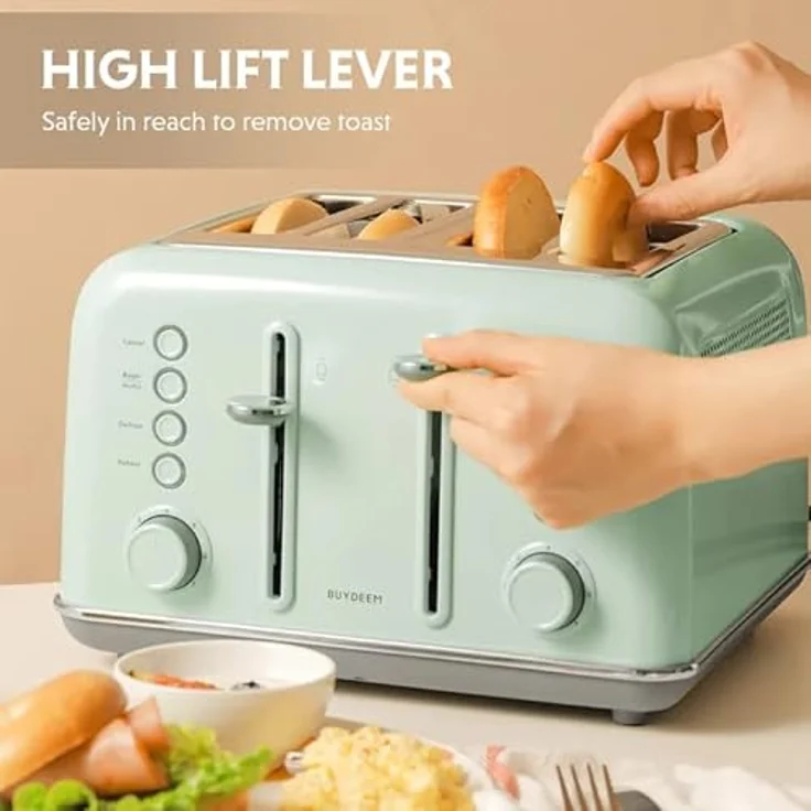 Buydeem DT640E 4 Slice Toaster, Cozy Greenish, mit dualer Steuerung und sieben automatischen Programmen für vielseitige Zubereitung – Bild 5