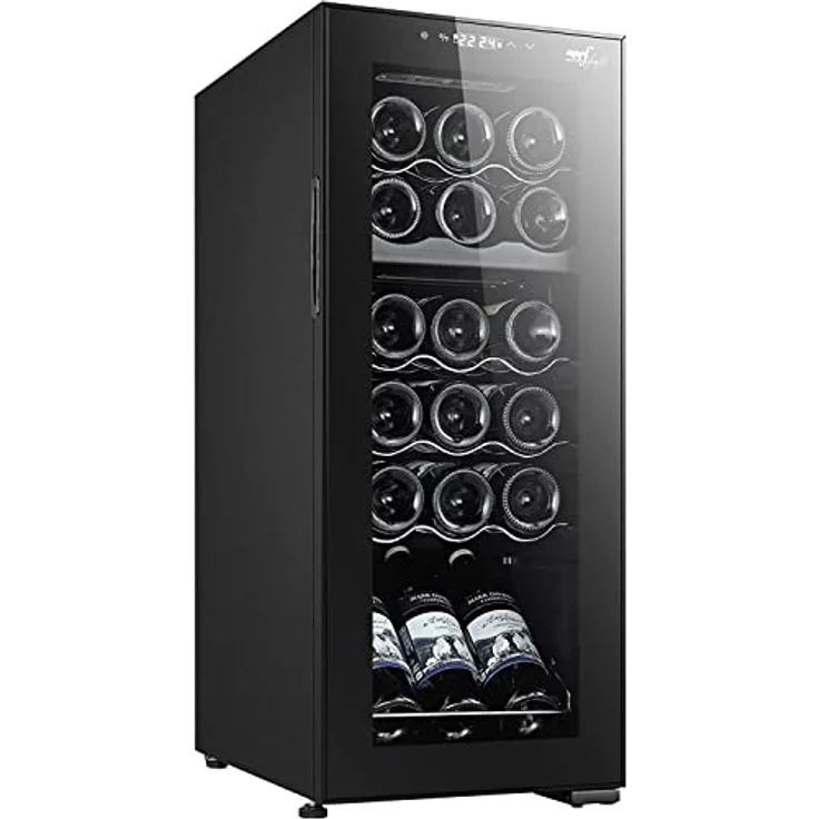 Melchioni Vermentino 18 C, Weinkühler mit Kompressor für 18 Flaschen, freistehend, schwarz, LED-Beleuchtung, Touch-Display, Temperatur 5-18°C, Geräuscharm 43 dB – Bild 1