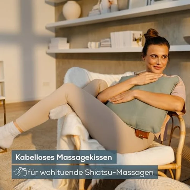 Beurer MG 139 Akku-Massagekissen mit Wärmefunktion, kabelloses Shiatsu-Massagekissen, zuschaltbare Wärme, hergestellt aus recyceltem Material, Maschinenwaschbar, Abschaltautomatik, 40 x 40 cm, Mint – Bild 2