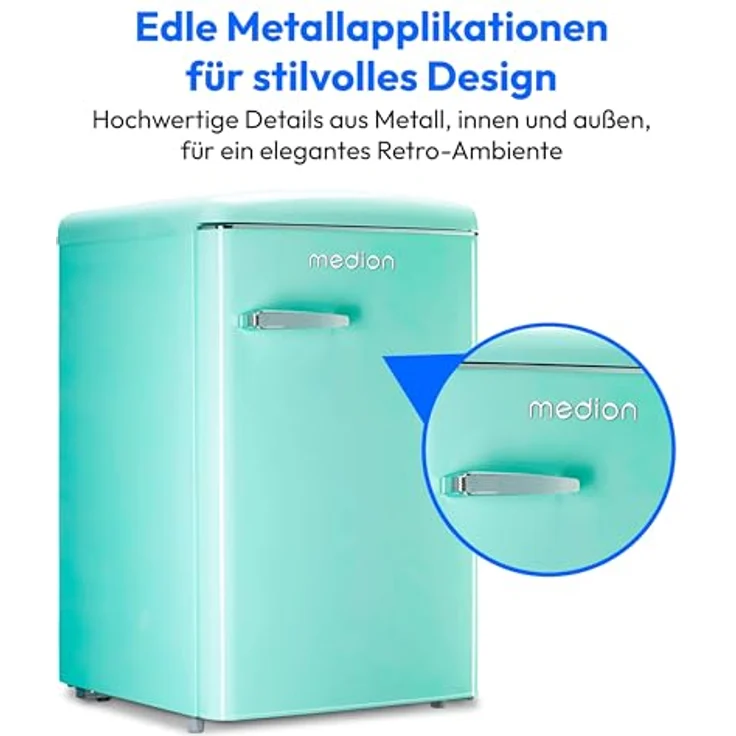 MEDION Retro Kühl-Gefrierkombination (95L Kühlschrank, 13L 4 Sterne Gefrierfach, 108 Liter Nutzinhalt, LED Innenbeleuchtung, MD 37790) Miinty Green – Bild 3