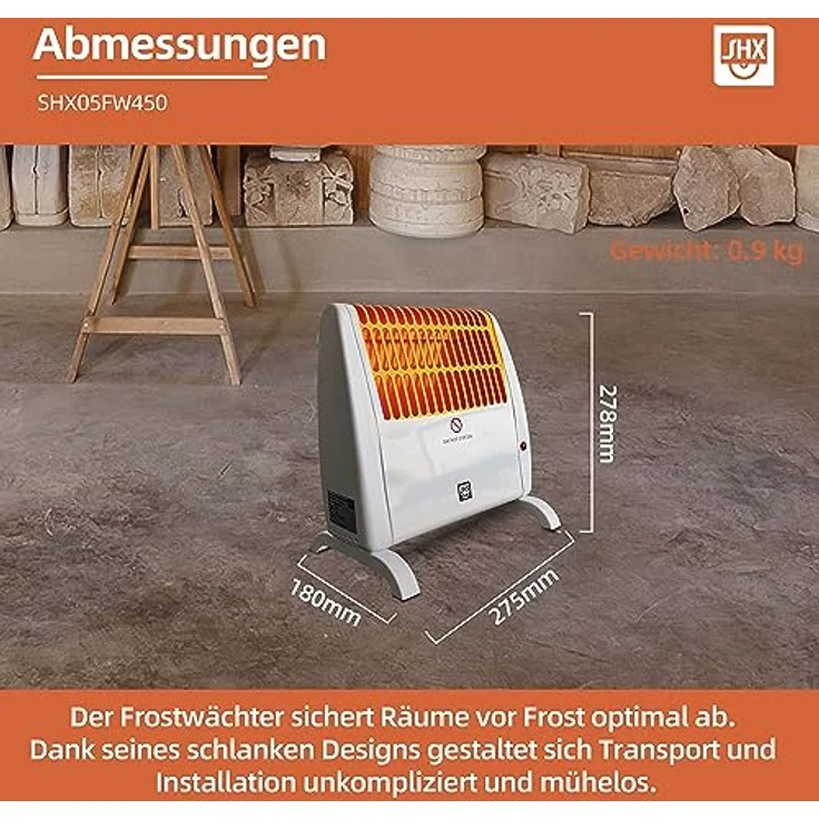 SHX Frostwächter mit Wandhalterung 450W SHX05FW450 – Frostwächter mit regelbarem Thermostat, 450 Watt, Standgerät oder Wandmontage, weiß – Bild 4