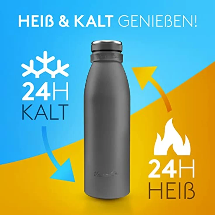 Vezato Trinkflasche Edelstahl - BPA-freie Isolierflasche 1 Liter - Auslaufsichere Wasserflasche mit doppelter Isolierung - Thermosflasche spülmaschinenfest - Für Kohlensäure geeignet - Nachhaltig – Bild 3