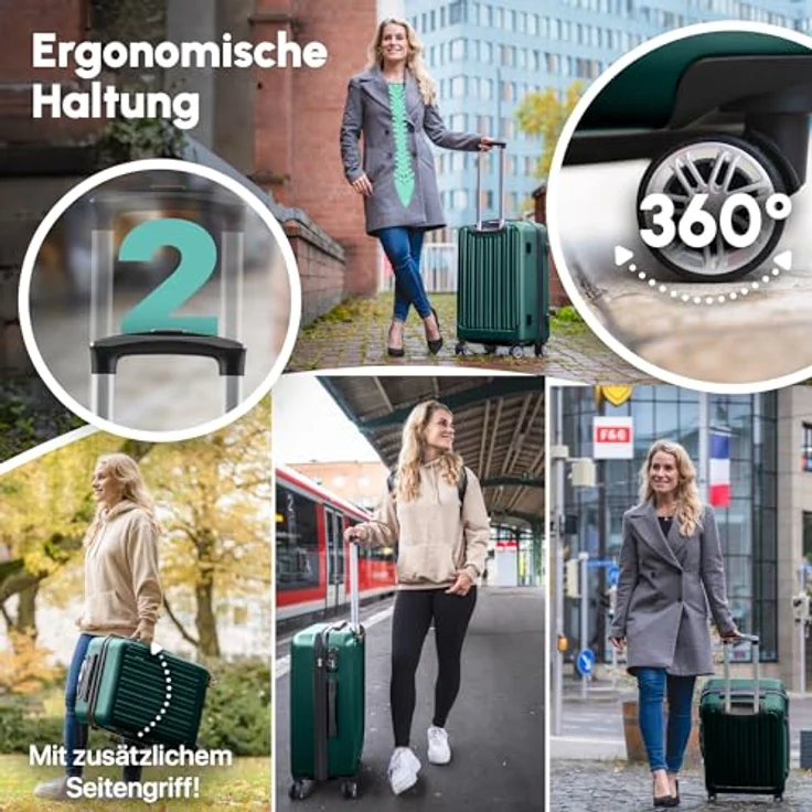 Easy Move ABS Hartschalenkoffer 74cm, Ergonomischer Trolley mit 360° Rollen und Zahlen-Schloss, Dunkelgrün – Bild 3