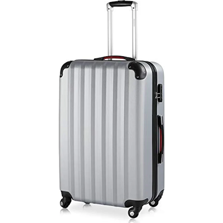 Monzana® Koffer Baseline Handgepäck ABS Hard Case Gehäuse gummierte Rollen Teleskopgriff Zahlenschloss Reisekoffer Hartschalenkoffer Trolley Silber XL – Bild 1