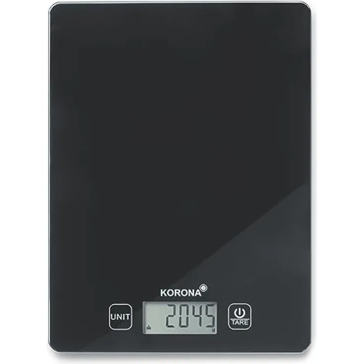 Korona 70247 Küchenwaage ELSA | digital | 5 kg Tragkraft | Einteilung 1 g | mit praktischer Tara-Zuwiegefunktion | Abschaltautomatik | Überlastungsanzeige | Material: Glas | Farbe: schwarz