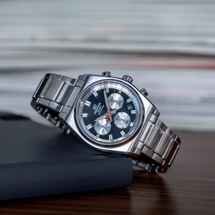 Casio Watch EFB-730D-1AVUEF, Motorsport-Chronograph mit Leuchtziffern, Silber Edelstahl Band – Bild 4