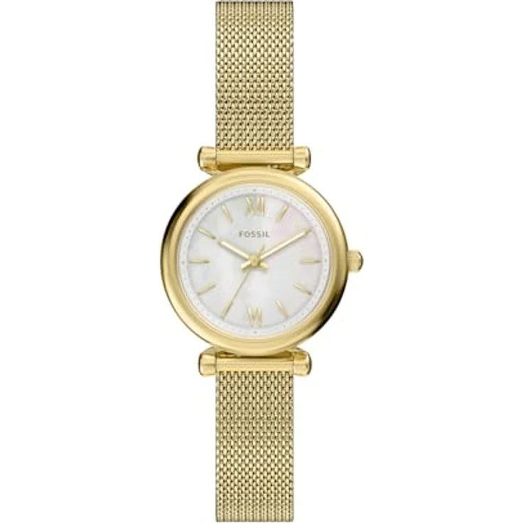 Fossil Carlie Watch, Goldfarbene Damenarmbanduhr mit Quarz-Dreizeigerwerk und Edelstahlarmband, 26 mm Gehäuse, kratzfestes Mineralglas, 50 m Wasserdichtigkeit – Bild 1