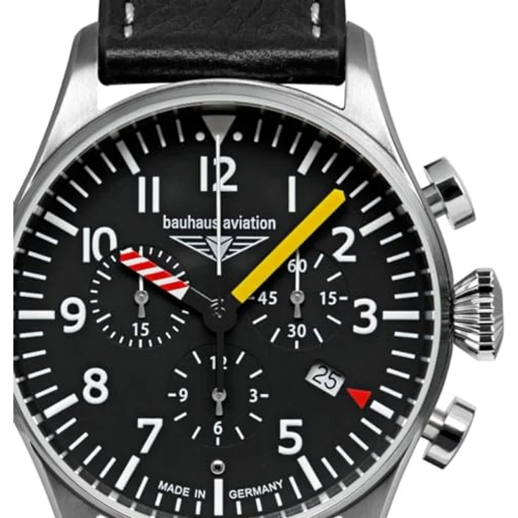 Bauhaus Herren-Chronograph Aviation Automatik Schwarz 2788-5, Edelstahlgehäuse, Mineralglas-Uhrglas – Bild 2