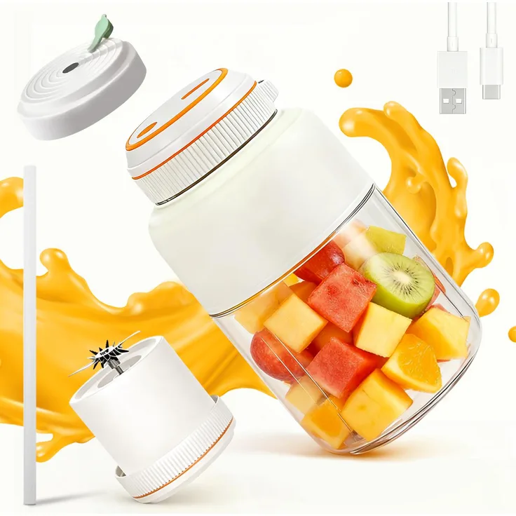 FANNOU Tragbarer Entsafter, 800-ml-Saftbecher mit Strohhalm und Deckel, ideal für Partys und Reisen