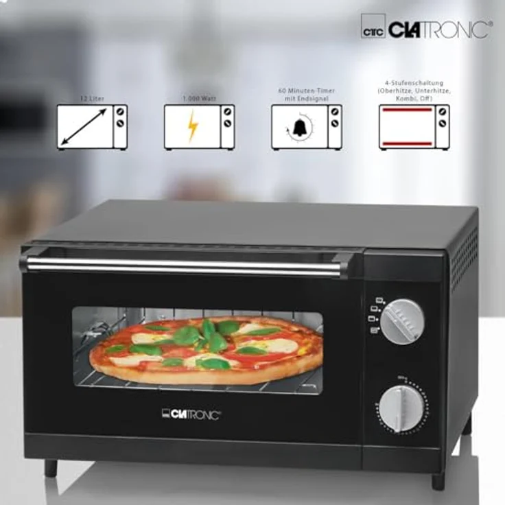 Clatronic Multi-Pizza-Ofen MPO 3520, Ober- und Unterhitze im Kombibetrieb möglich, 12 Liter Backraum, schwarz – Bild 4