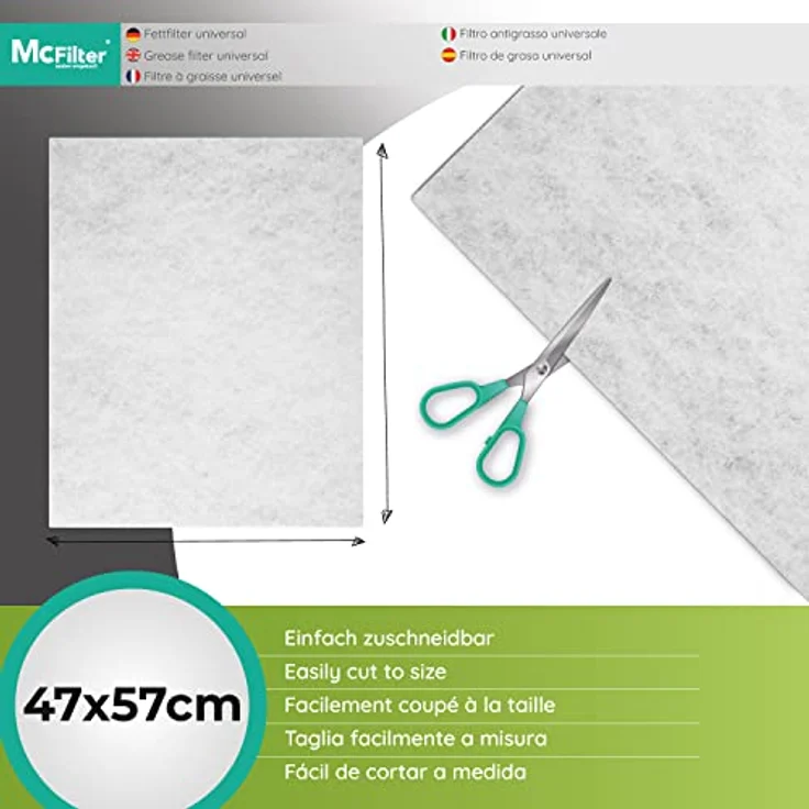 McFilter | 2 x Flachfilter für Dunstabzugshaube, universal (57 x 47cm), Filter zuschneidbar, starke Filterleistung, 100% kompostierbar, Abzugshaube Filter, Made in Germany - Preisvergleich – Bild 5