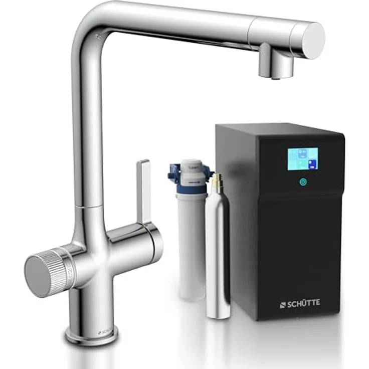 Schütte AQUASTAR PREMIUM Sprudelwasser Küchenarmatur mit Kühl- und Filtersystem, 360° schwenkbar, Chrom – Bild 1