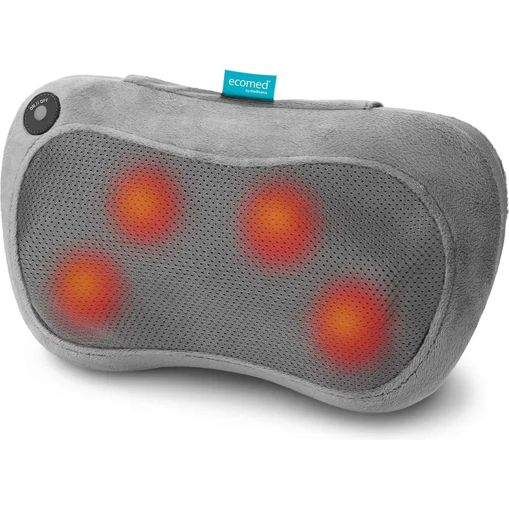 Ecomed MC-25E Shiatsu Massagekissen, mit 4 rotierenden Massageköpfen, Rotlicht- und Wärmefunktion, bequemer Stoff, handliches Design mit Klettband zur Stuhllehnenbefestigung