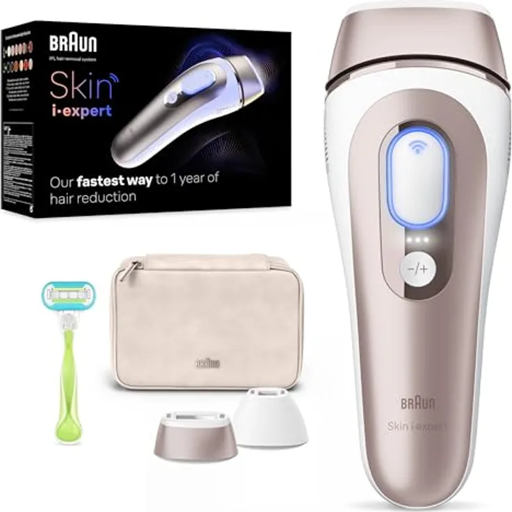 Braun Smart IPL Skin i·expert, Haarentfernung für zu Hause, Gratis App, Aufbewahrungstasche, Venus Rasierer, 2 Aufsätze, PL7147