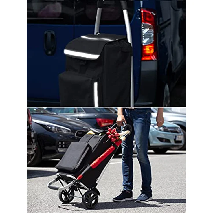 Meister Einkaufstrolley - 54 Liter - Extra große Reifen - Mit Kühlfach - Abnehmbare und regenfeste Tasche - Aufhängung für den Einkaufswagen / Klappbarer Shopper / Einkaufsroller / Schwarz, 6816800 – Bild 5