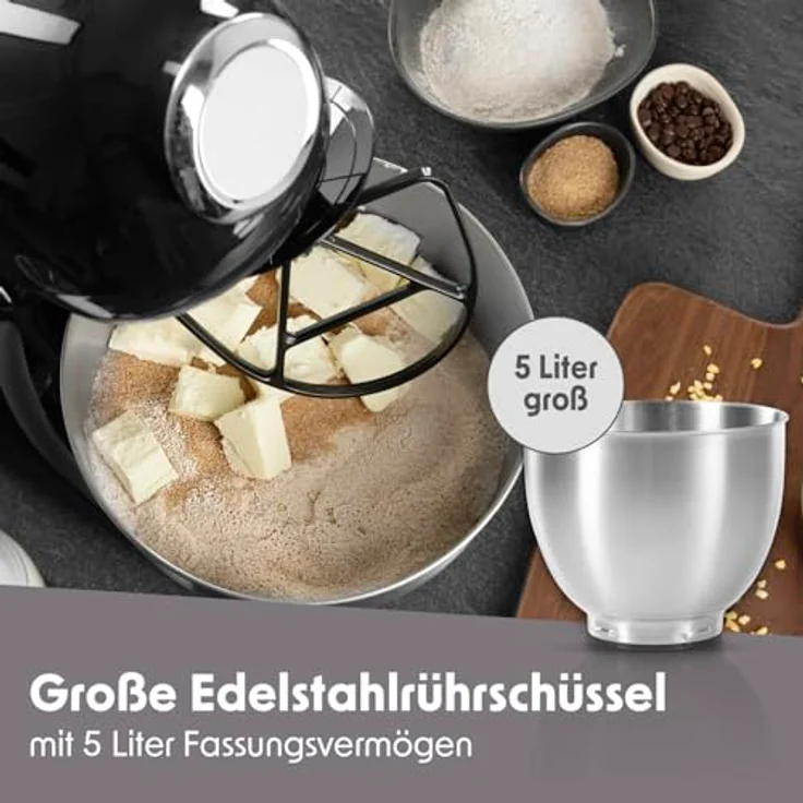 GOURMETmaxx Küchenmaschine & Rührgerät | Multifunktionale Küchenhilfe inkl. Rührschüssel und Aufsätze | Leistungsstarker Mixer mit Schneebesen und mehr | Elektrische Knetmaschine [schwarz] - Preisvergleich – Bild 5