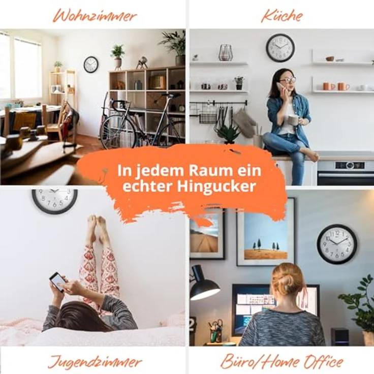 Mebus Schwarz Funk-Wanduhr mit 25 cm Durchmesser, Kunststoff – Bild 5