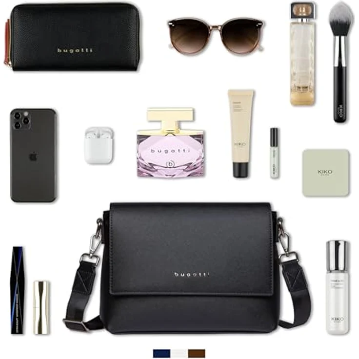 Bugatti ELLA Schultertasche, Umhängetasche aus Saffiano-Art Kunstleder mit verstellbarem Schultergurt, rot akzentuiert, 27 x 9 x 20,5 cm – Bild 6