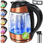KESSER® Wasserkocher 1,8L Edelstahl mit LED Beleuchtung-Farbe je nach Temperaturwahl 60, 70, 80, 90, 100 °C | Glaswasserkocher ink. Teesieb-Einsatz und Kalk-Filter | Warmhaltefunktion