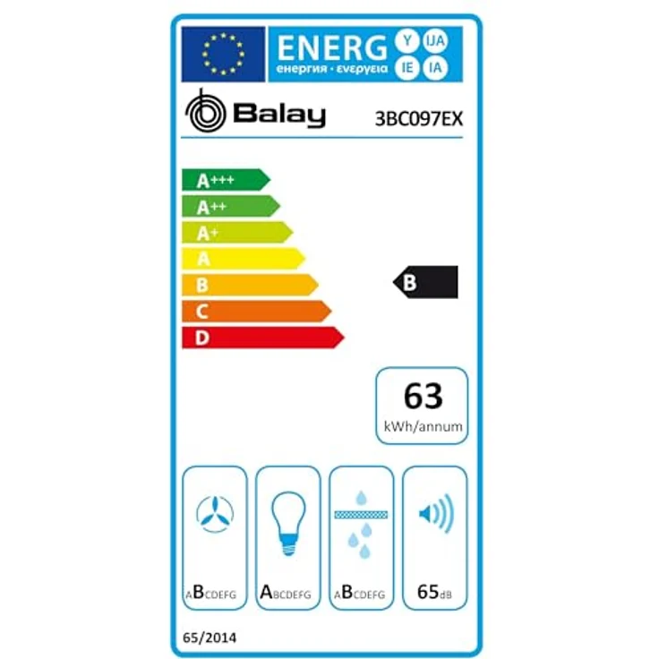 Balay 3BC097EX, Dunstabzugshaube, 720 m³/h, Edelstahl, Abluft/Umluft, Energieeffizienzklasse A, 65 dB – Bild 10