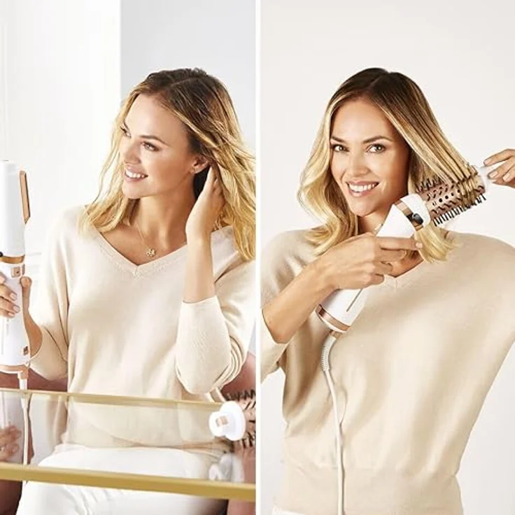 Rowenta Brush Activ Ultimate Care rotierende Warmluftbürste 2 in 1 StylingKeramikbeschichtungIonen Booster Technologie, Stylingdüse, innovative FlipFunktion, Weiß/Rosegold – Bild 4