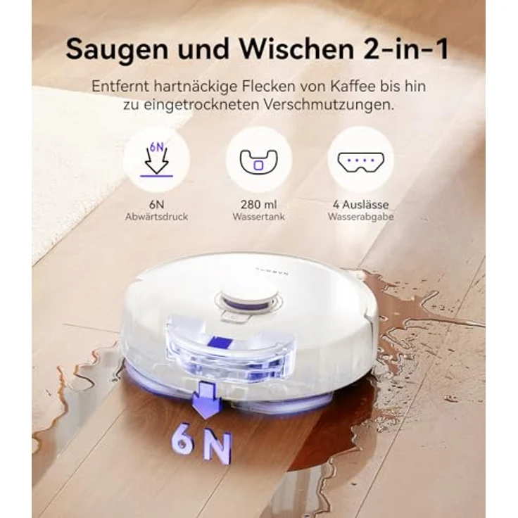 Narwal Freo X Plus Robot Vacuum, Staubsauger Roboter mit Zero Tangling Brush, 7800Pa Saugkraft, 2-in-1 Mop & Staubsauger, Weiss – Bild 5