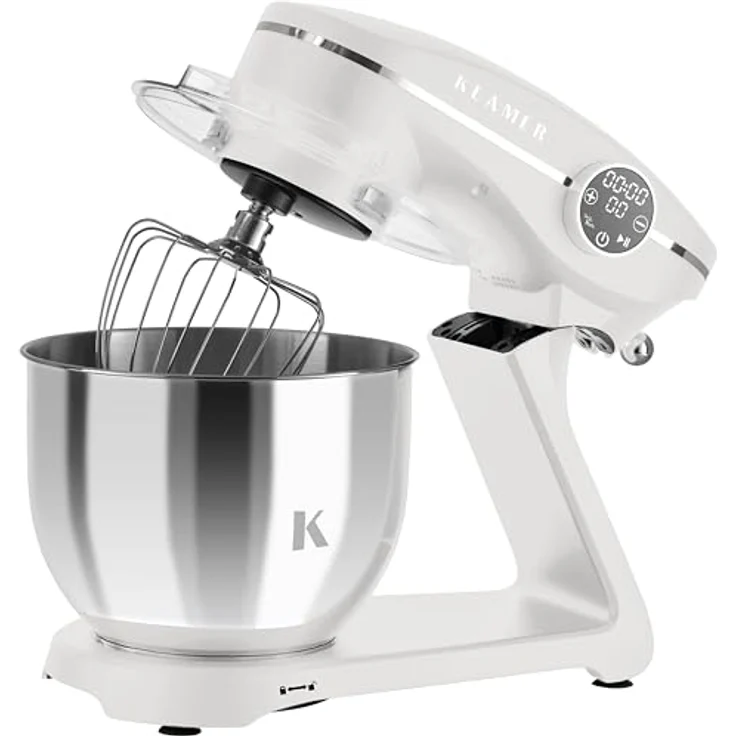 KLAMER Küchenmaschine 1800W, Knetmaschine mit 6 Liter Edelstahl Schüssel, 10 Geschwindigkeitsstufen mit Timer, Rührbesen, Knethaken, Schneebesen und Spritzschutz – Bild 3
