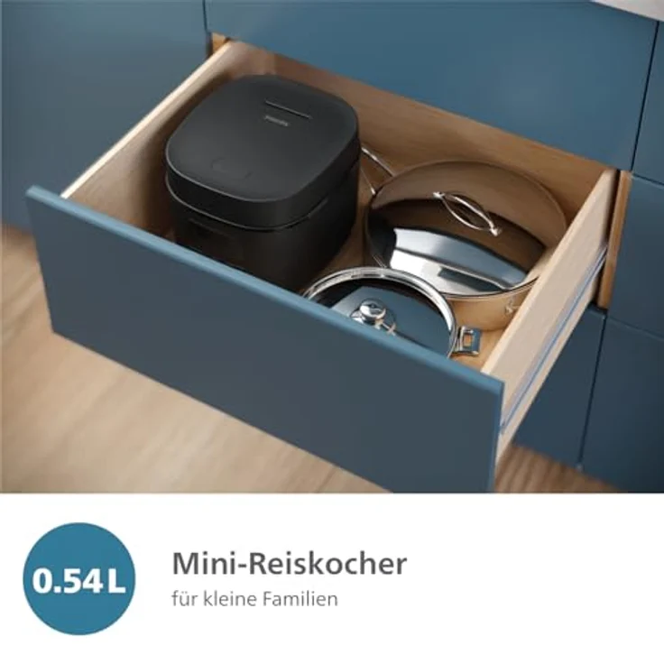Philips Mini Reiskocher 3000 Series HD3080/80, 5 Programme, 0,54 l, 400 W, schwarz, ideal für 1-3 Personen – Bild 3