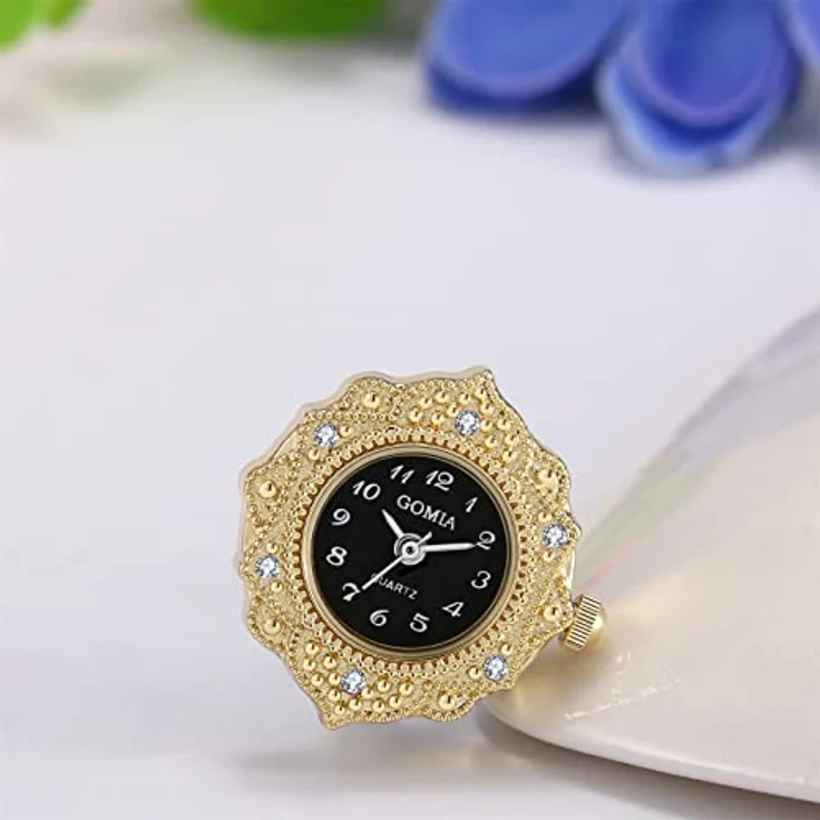 JewelryWe Ringuhr Fingeruhr Damen Analog Quarz Retro, Edelstahl verstellbar mit schwarzem Zifferblatt und goldenem Gehäuse, 3ATM wasserdicht – Bild 4