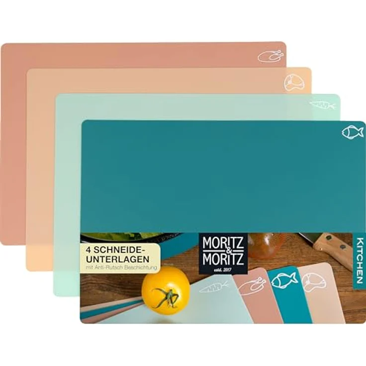 Moritz & Moritz 4x Schneidematte Küche - Je 28 x 38 cm - Schneideunterlage Küche für schnelles Arbeiten - Schneidebrett Kunststoff Flexibel – Bild 1