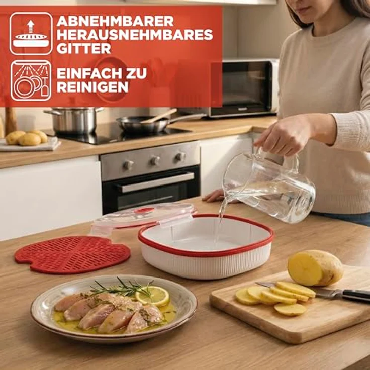 Snips Dampfgarer für Mikrowelle 2L, Weiß, mit Herausnehmbarem Korb und Dampfventil, Spülmaschinenfest, Made in Italy – Bild 2