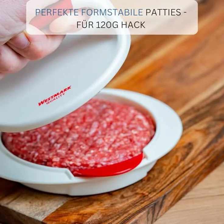 Westmark Hamburgermaker mit Patty-Hebevorrichtung, Hamburger-Presse, Innendurchmesser 11,5 cm, Kunststoff, Weiß-Rot, 62332260 – Bild 3