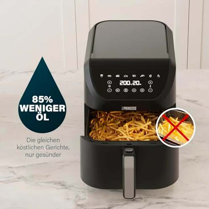 PRINCESS Heißluftfritteuse 182256 SlimFry, 2000 W, 8 l Volumen, digitales Bedienfeld, gesundes Frittieren ohne Öl – Bild 6