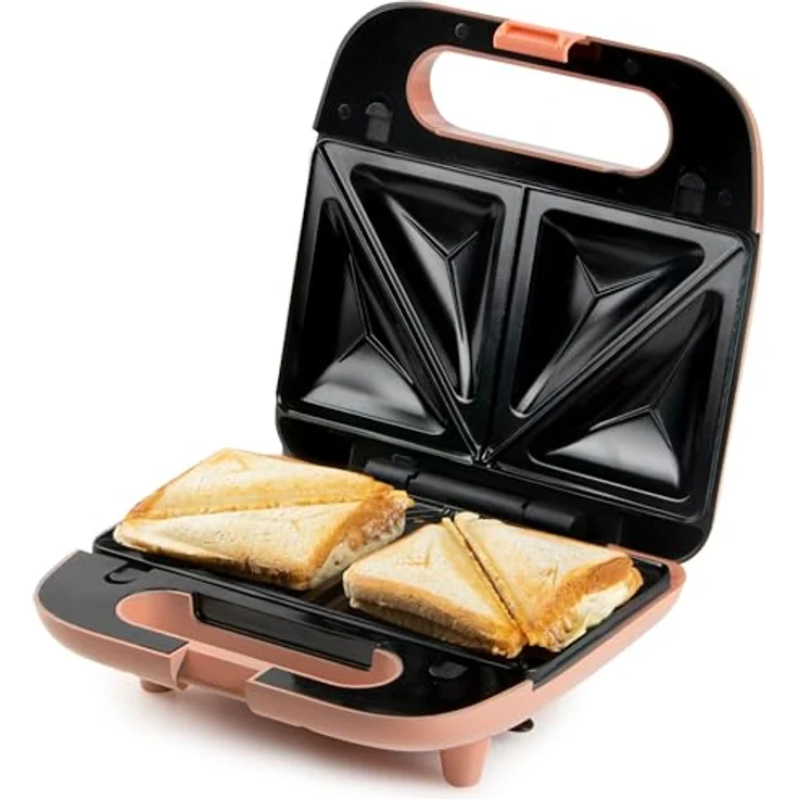 Domo DO1106C Sandwichmaker/Waffeleisen 2 in 1 mit Wechselplatten, Lachs – Bild 3