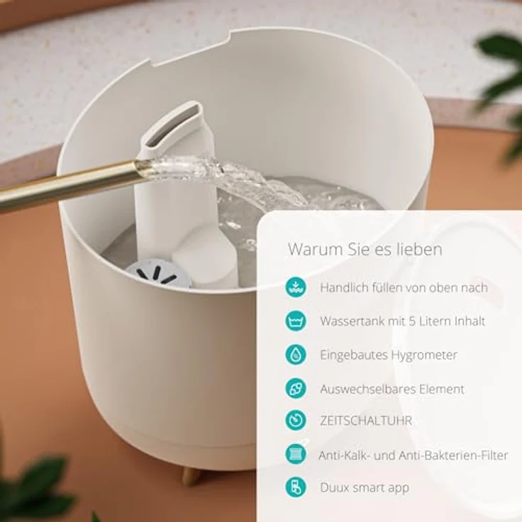 Duux Neo Ultrashall Luftbefeuchter Leise 5L - Smart Air Humidifier - Raumbefeuchter für Schlafzimmer, Kinderzimmer und Pflanzen - Greige – Bild 2