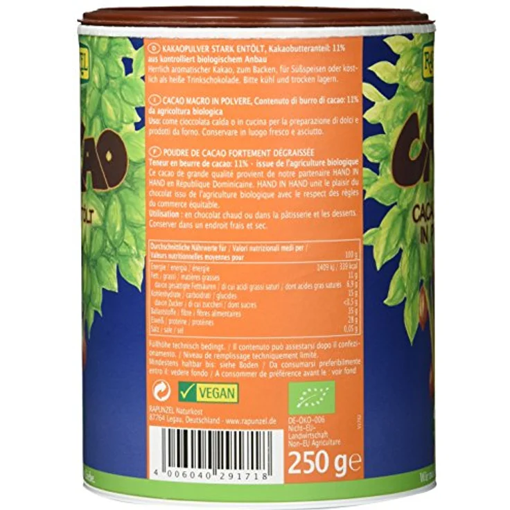 Rapunzel Kakaopulver stark entölt, 250 g Bio – Bild 3