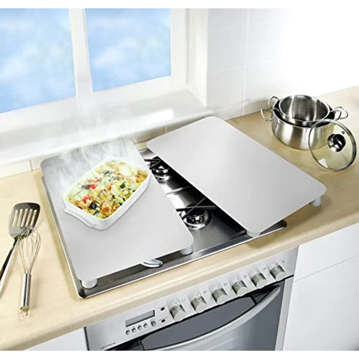 WENKO Herdabdeckplatte Universal Silber, 2er Set Herdabdeckung für alle Herdarten, Gehärtetes Glas, 30 x 52 cm – Bild 3